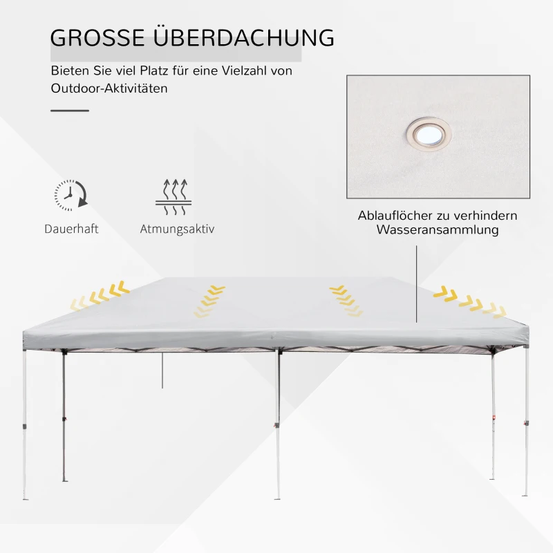 Outsunny Faltpavillon Gartenpavillon Pop-Up-Pavillion Stahl+Oxford+Mesh mit Tasche im Freien Cremeweiß 5,9 x 2,95 x 2,5 m