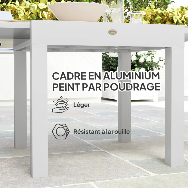Outsunny Table à manger de jardin extensible pour 6 personnes avec plateau rectangulaire, cadre en aluminium, 60x80x75cm