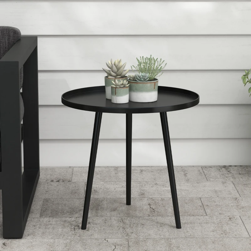 Outsunny Table basse de jardin ronde, table d'appoint extérieur avec bord rond en acier, dim. Ø40 x 50H cm noir