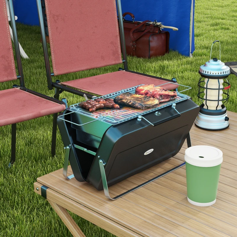 Outsunny Mini barbecue à charbon BBQ portable avec coque de valise barbecue de table pliable pour jardin, camping, pique-nique noir