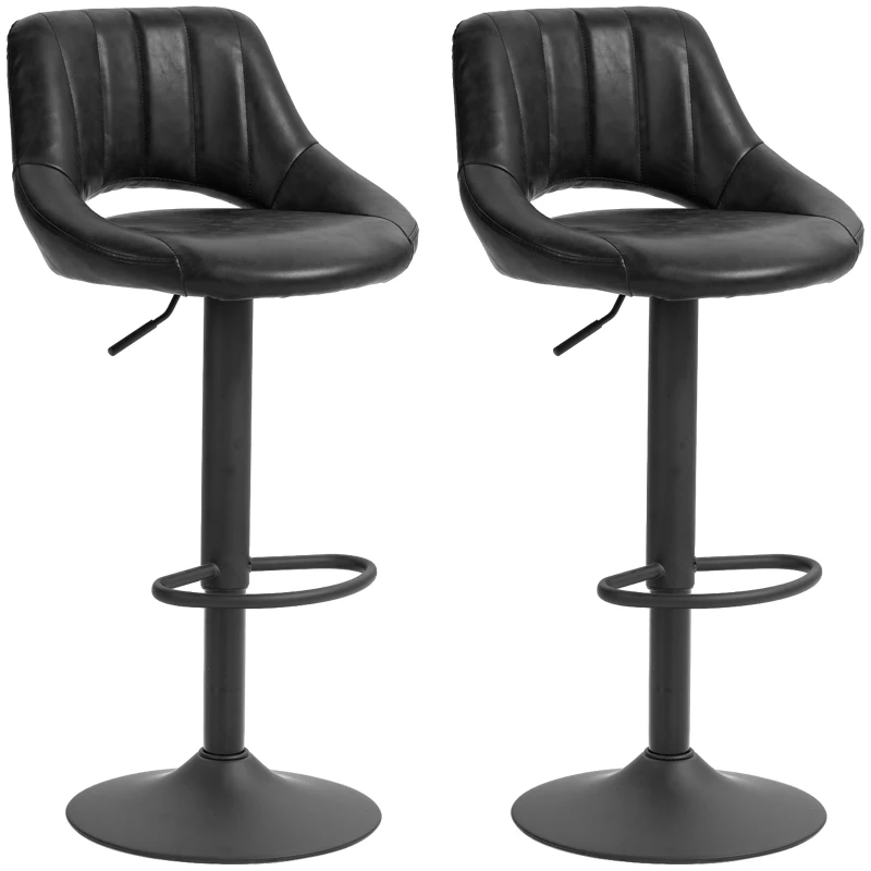 HOMCOM Set de 2 Scaune de Bar cu Înălțime Reglabilă și Suport pentru Picioare, 46x50x85-106 cm, Negru(m-11)