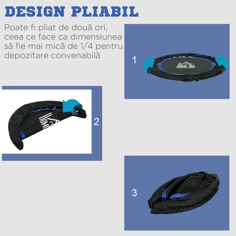 HOMCOM Trambulină Elastică Pliabilă cu Mâner Reglabil, Ø102x99123 cm, Albastru