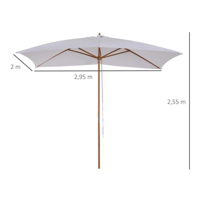 Outsunny Chapéu de Sol de Jardim com Sistema de Poleia Teto Ventilado e Mastro de Madeira para Exterior 2,95x2x2,55m Branco