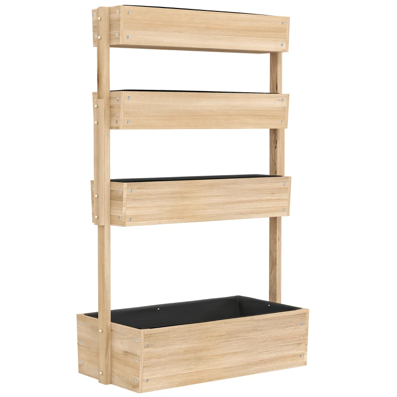 Outsunny Jardinière surélevée en bois avec 4 étages, escalier de fleurs avec doublure, trous de drainage bois naturel