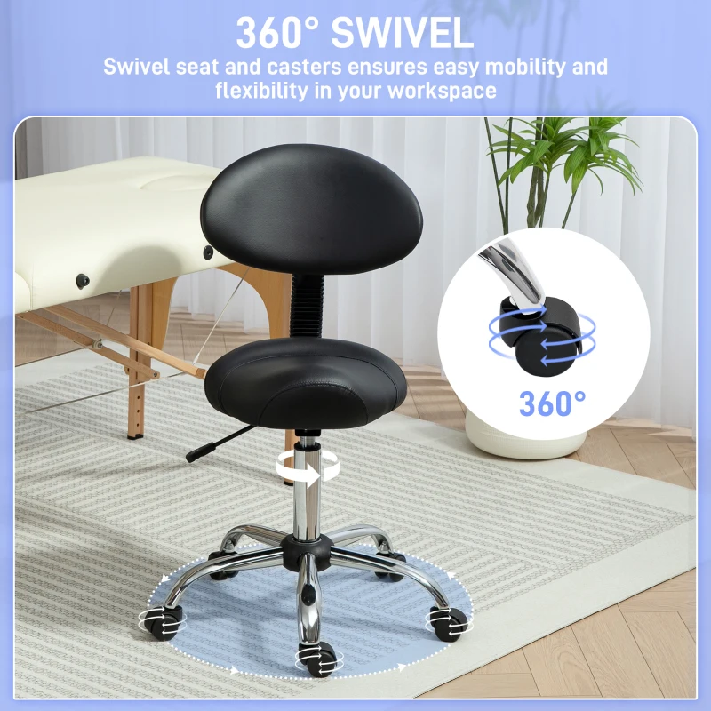 HOMCOM Scaun Pivotant cu Roți și Spătar Ajustabil pe Înălțime, 50x50x83-98 cm, Negru