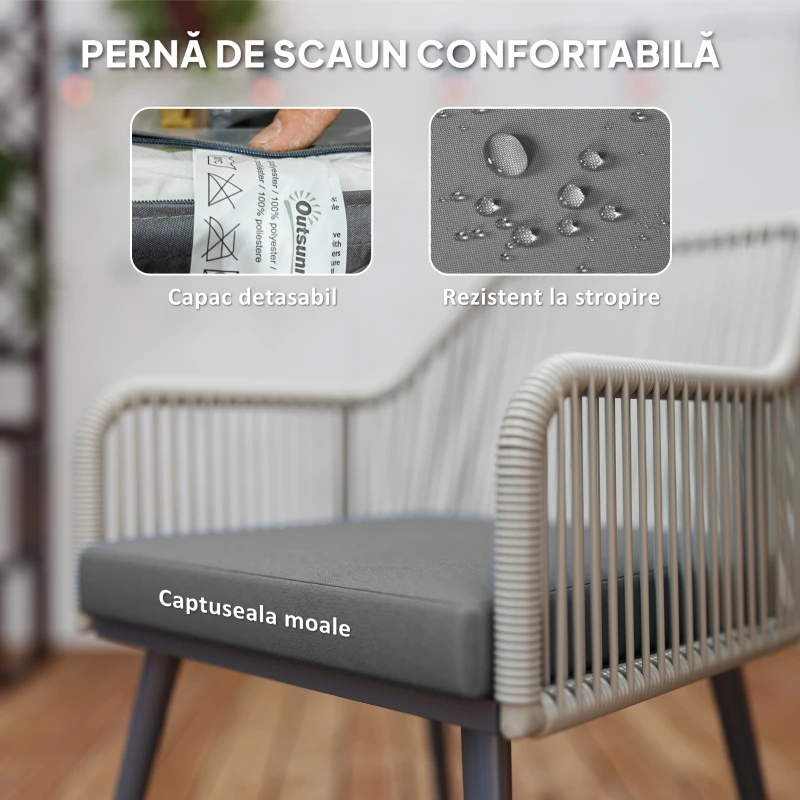 Outsunny Set Mobilier de Grădină cu Masă Rotundă și 4 Scaune, 54x65x80 cm, Maro Deschis