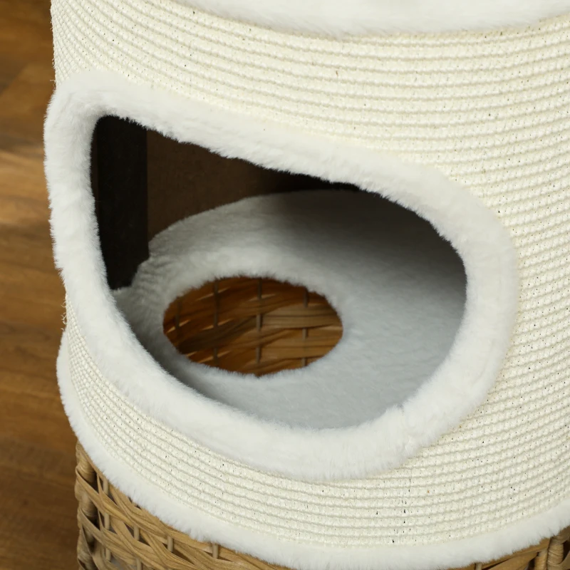 PawHut Niche pour chat d'intérieur à 3 niveaux, tour pour chat avec griffoir en sisal à griffer Ø 40 x 80 cm, crème