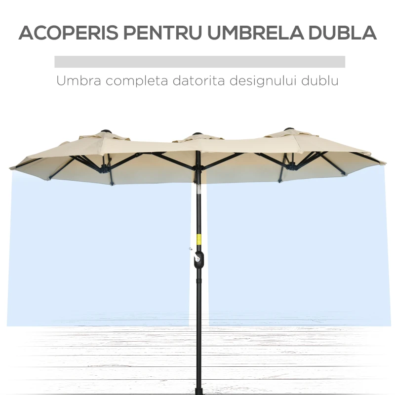 Outsunny Umbrelă de Grădină Dublă Înclinabilă la 45° cu Manivelă si 3 Orificii de Ventilație, 295x152x222 cm, Kaki