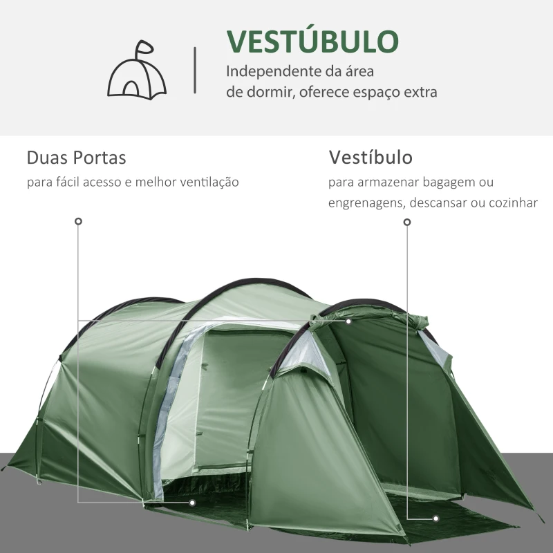 Outsunny Barraca Tenda Família para 2-3 Pessoas Dobrável À Prova de Água 2000+ mm À Prova de UV 20+ com Vestíbulo 426x206x154 cm Verde