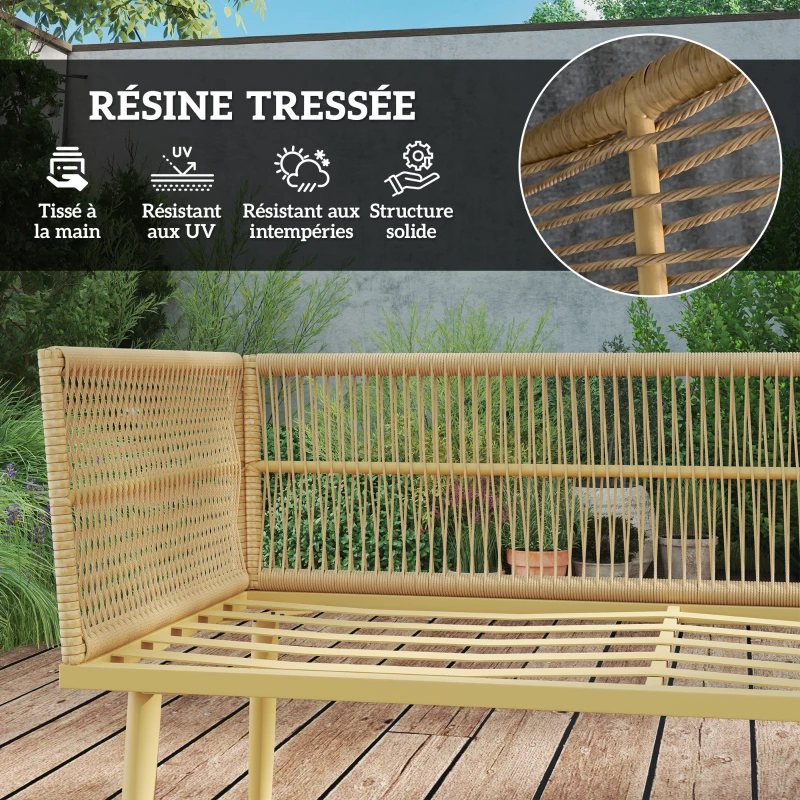Outsunny Salon de jardin extérieur en résine tressée 5 places modulable 2 canapés, pouf et table basse, coussins inclus, crème