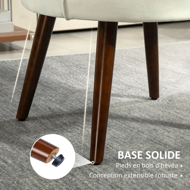 HOMCOM Fauteuil Coquillage Fauteuil de Salon Chambre avec Dossier et Coussin Aspect Velours Pieds en Bois hévéa, Crème