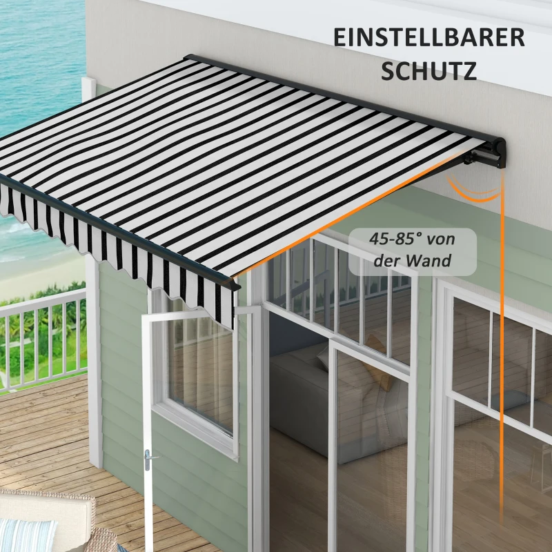 Outsunny Sonnenmarkise Markise Terrassenmarkise, wetterbeständig, 1 Handkurbel, 295 x 250 x 150 cm, Grau + Weiß