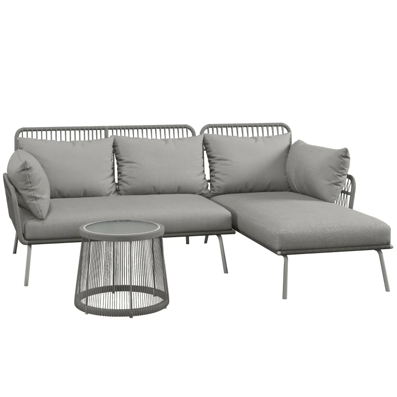 Outsunny Set Mobilier de Grădină din 3 Piese cu Canapea, Şezlong cu Perne şi Măsuţă, 125x77x82 cm, Gri Deschis(m-11)