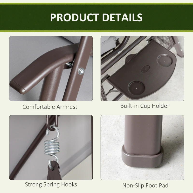 Outsunny 2-zits schommelzitje met zonnekap kussens metaal grijs