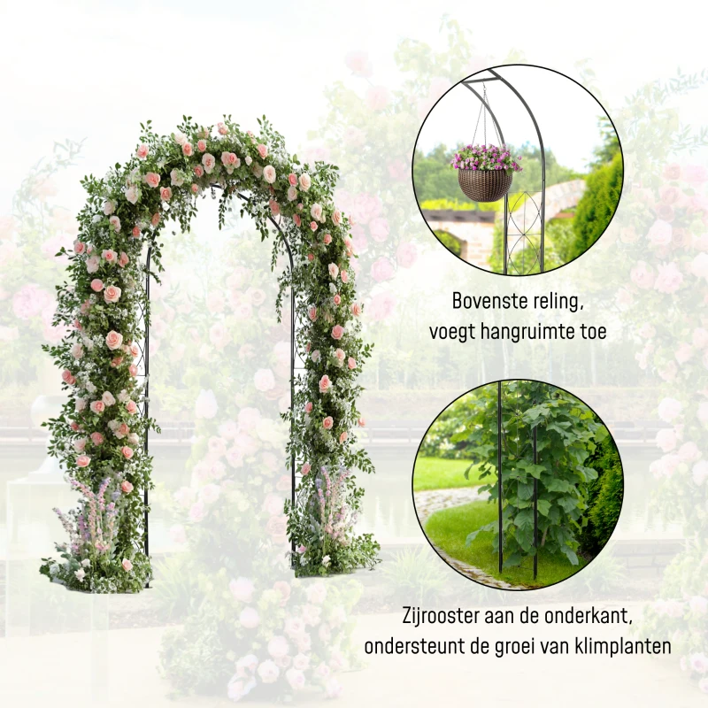 Outsunny tuinboog, rankraster, plantenboog, trellis, tuin, gewelfd dak, metaal, zwart 114 x 30 x 230 cm