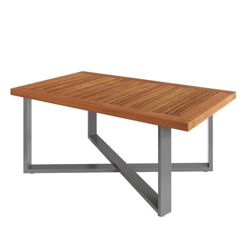 Space-Saving L-Shaped Sofa with Wooden Coffee Table, Stool Table Boxes, Outdoor Garden Lounge Set for 7-8 People, 115L x 60W x 78.5H cm, Grey