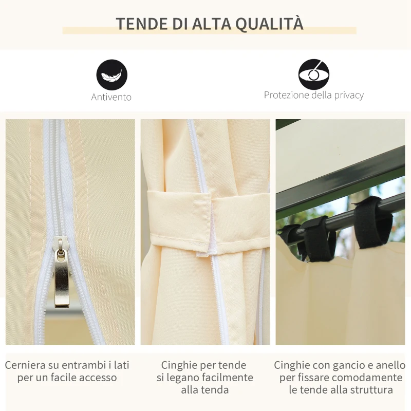 Outsunny Gazebo da Giardino 3x4 m con Tende e Tetto a 2 Livelli Bianco Crema