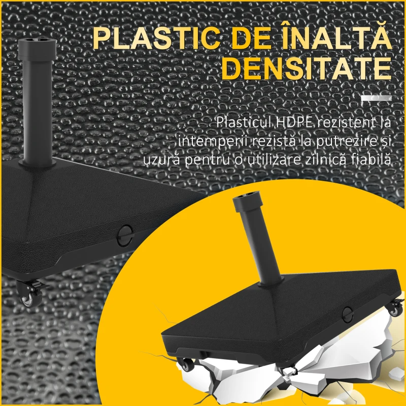 Outsunny Bază pentru Umbrelă cu Roți, 2 Frane și Mâner Încorporat, 45x45x40 cm, Negru