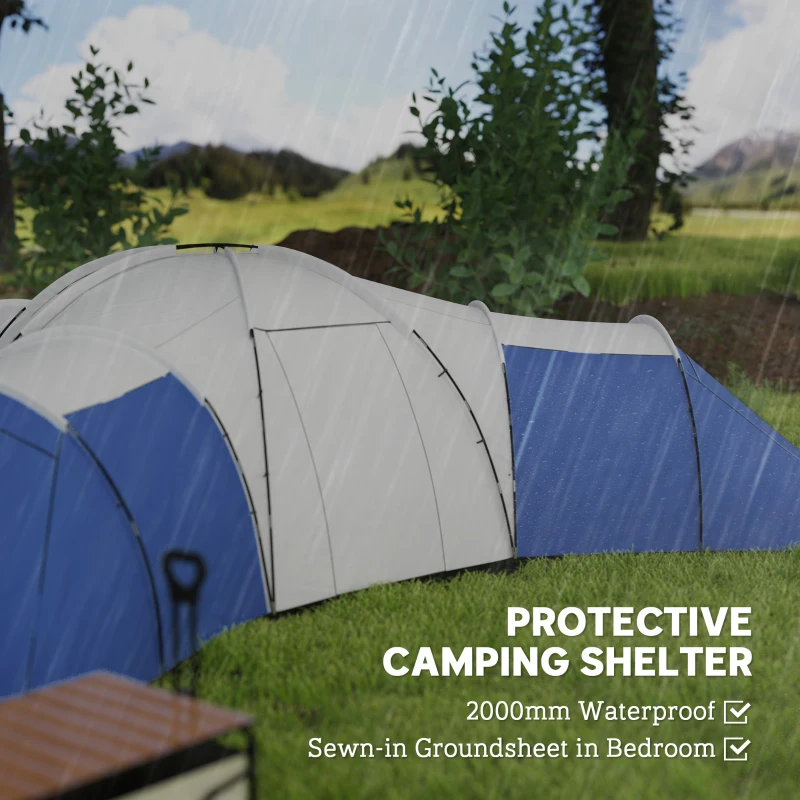 Outsunny 6-9 Man Tent with Bedrooms and Living Room, Accessories Included, Blue