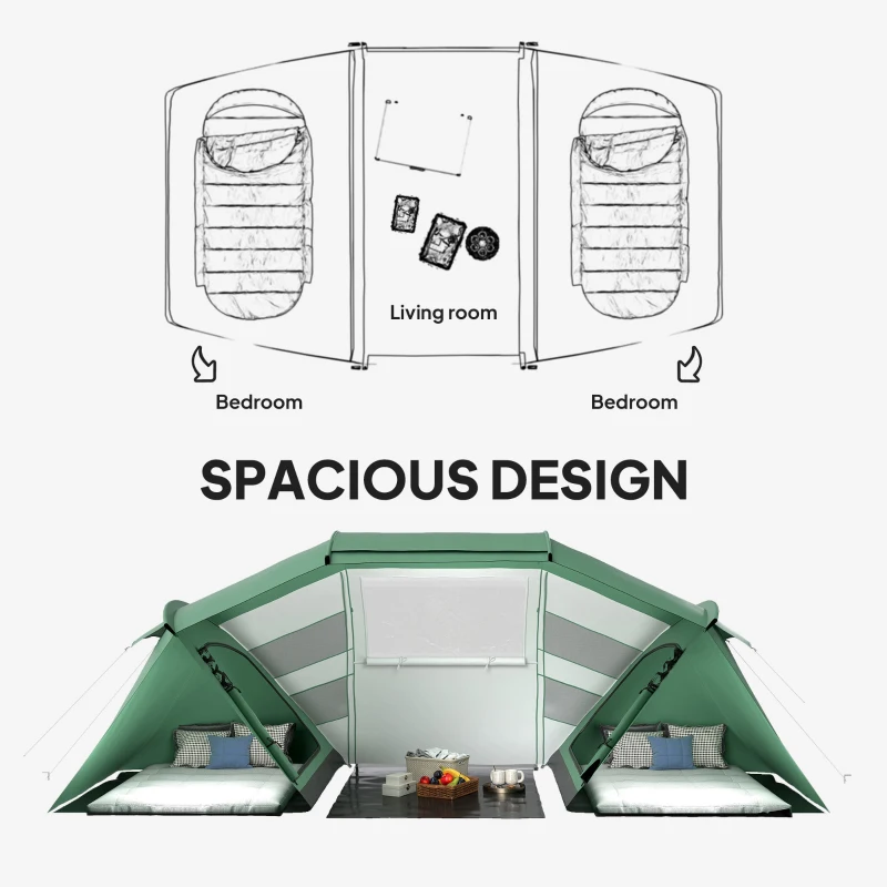 Outsunny 4-6 Man UV Protection Camping Tent - Green and White