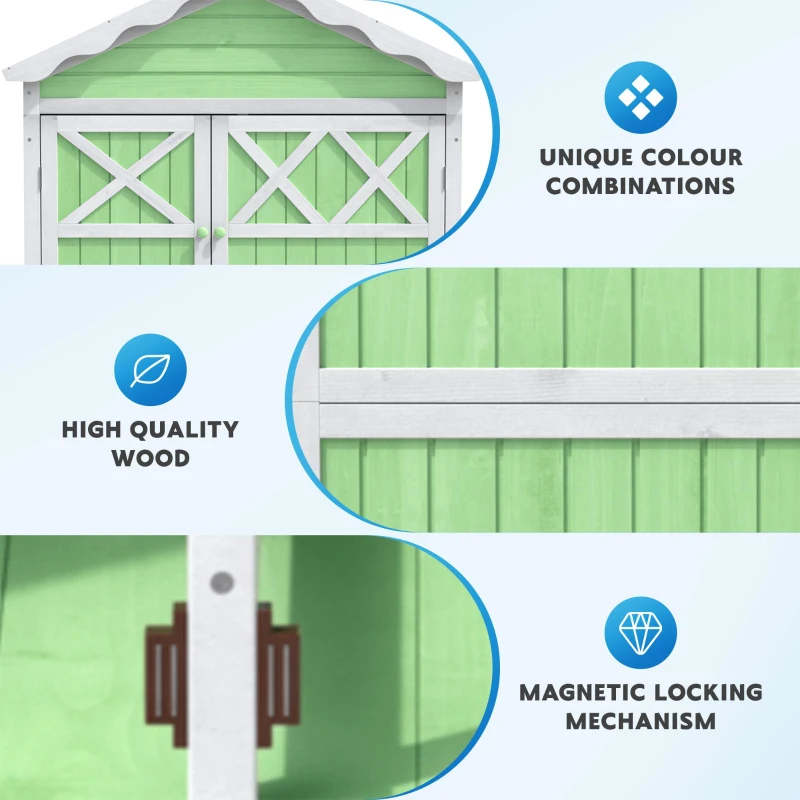 Weatherproof Fir Wood Tool House with Stable X Reinforcements, Eco-Friendly Outdoor Wooden Garden Storage Shed, 93L x 45W x 179H cm, Green