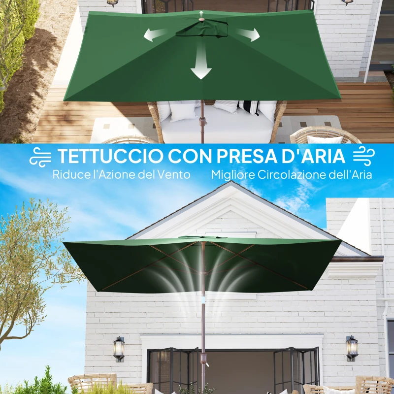 Outsunny Telo di Ricambio per Ombrellone Rettangolare 3x2 m a 6 Stecche, Poliestere Anti UV 50+, Verde