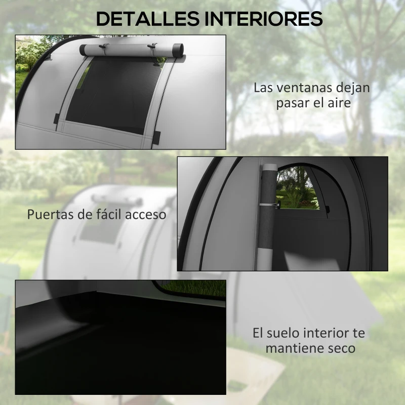 Outsunny Tienda de Campaña para 3 Personas con Ventanas Gancho Bolsa de Transporte Impermeable 3000 mm 470x220x150 cm Verde