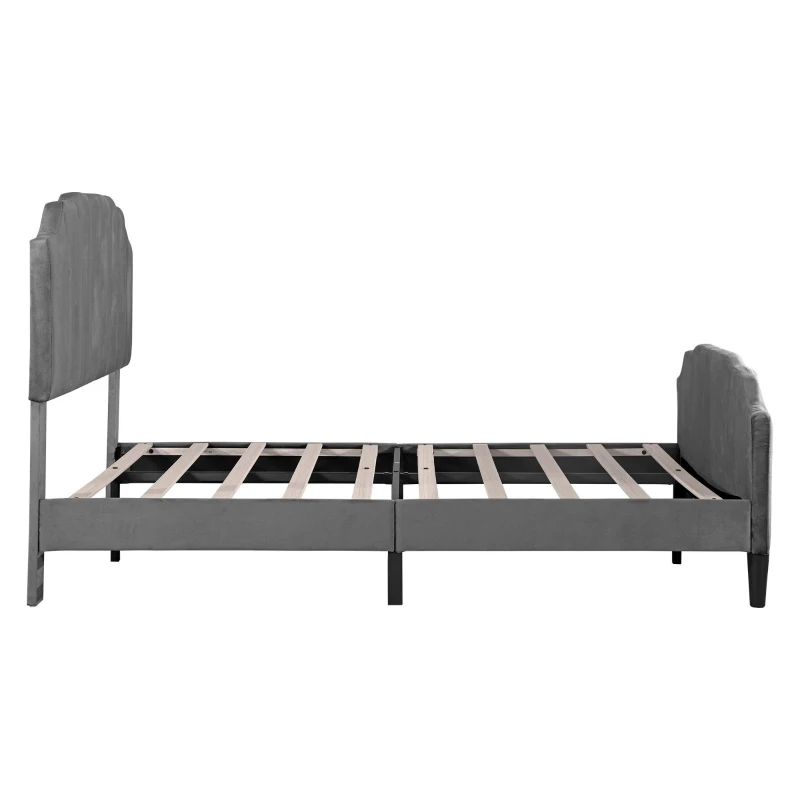 Double Upholstered Bed Frame with Adjustable Channel-Tufted Headboard, Easy Assembly, Perfect for Sophisticated and Modern Bedroom, 198L x 141.5W x 111.5H cm, Grey