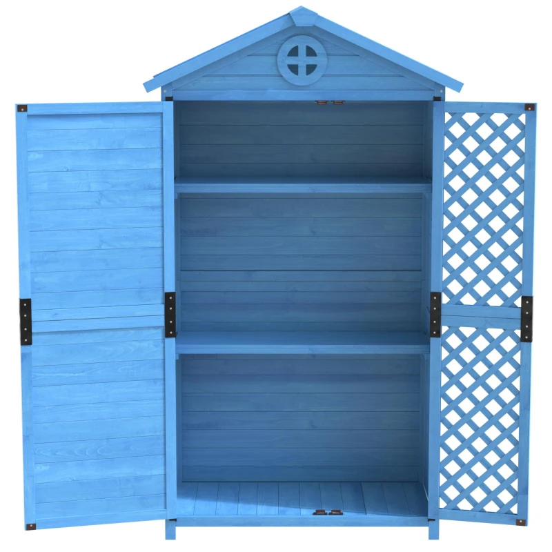 Outdoor Wooden Storage Shed with Ventilation Slots, Weatherproof Roof, Fir Wood Tool House for Garden, Backyard, 90L x 56.5W x 175.5H cm, Blue