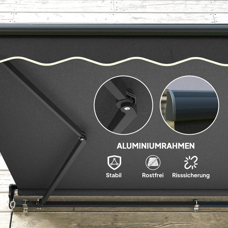 Outsunny Klemmmarkise mit Handkurbel höhenverstellbar Gelenkarmmarkise 250 cm breit UPF 50+ Grau