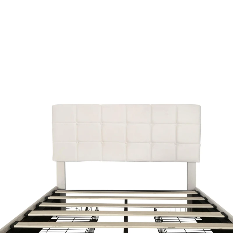 Double Upholstered Bed with 4 Storage Drawers and Charging Station, Adjustable Button Tufted Headboard, Velvet Frame, 195L x 142W x 108H cm, Beige