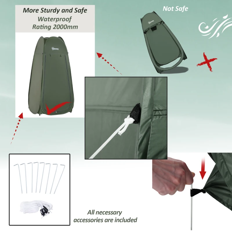 Outsunny Cort de Duș Pop Up Impermeabil cu Intrare cu Fermoar, 100x100x185 cm, Verde