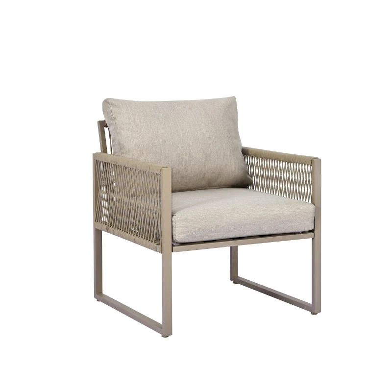 Modern Hand-Woven Sofa Set with Glass Coffee Table, Thick Cushions, Outdoor Garden Lounge Set for 4 People, 126L x 65W x 72H cm, Khaki