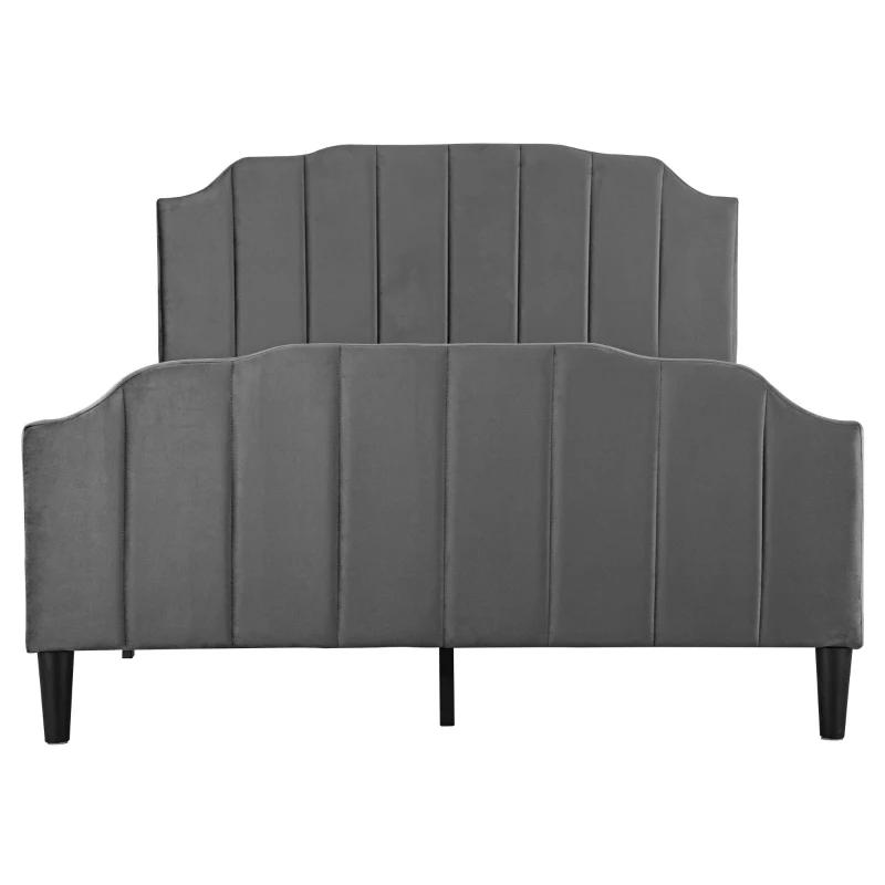 Double Upholstered Bed Frame with Adjustable Channel-Tufted Headboard, Easy Assembly, Perfect for Sophisticated and Modern Bedroom, 198L x 141.5W x 111.5H cm, Grey