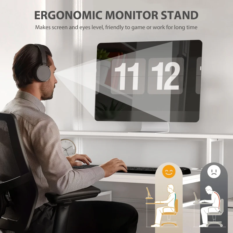 HOMCOM Birou în Formă de L cu Prize de Curent, Sertar și Suport pentru Monitor, 138,5x90x92 cm, Alb(m-7)