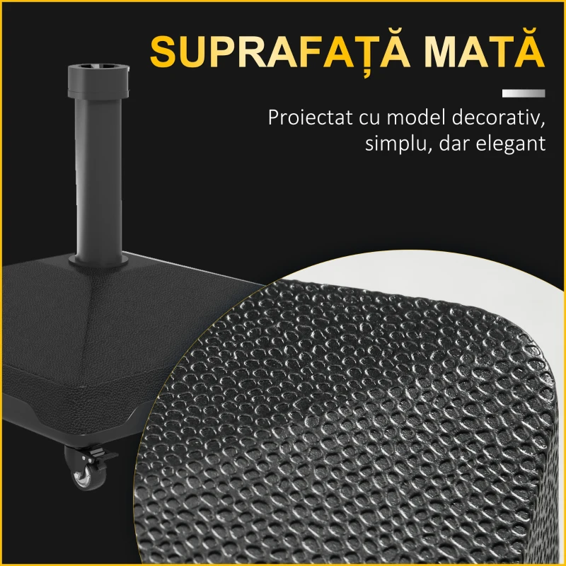 Outsunny Bază pentru Umbrelă cu Roți, 2 Frane și Mâner Încorporat, 45x45x40 cm, Negru