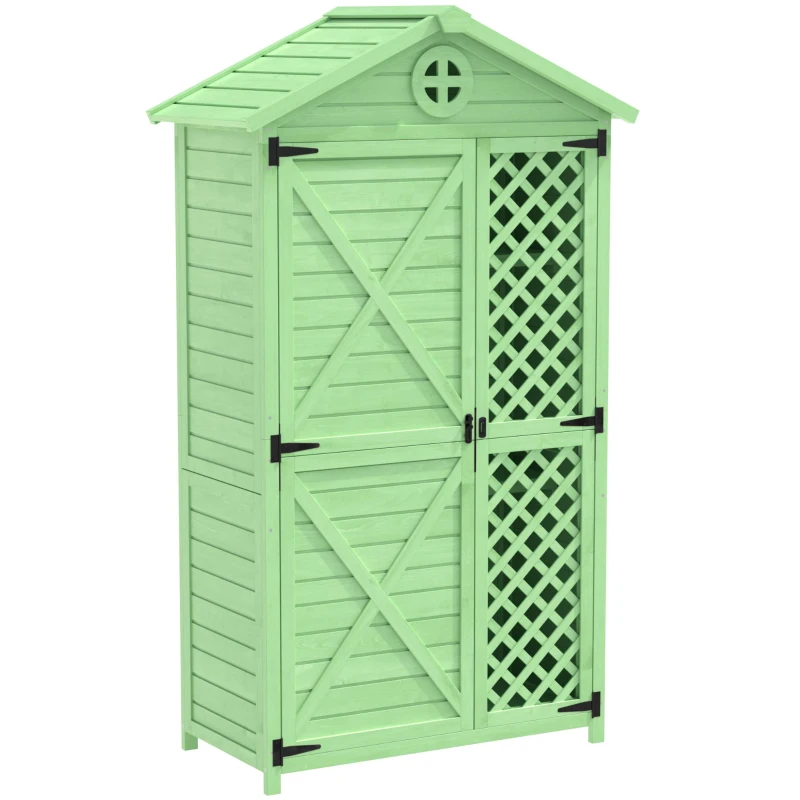 Weatherproof Fir Wood Tool House with Ventilation, Stable Construction, Outdoor Wood Garden Storage Shed, 90L x 56.5W x 175.5H cm, Green