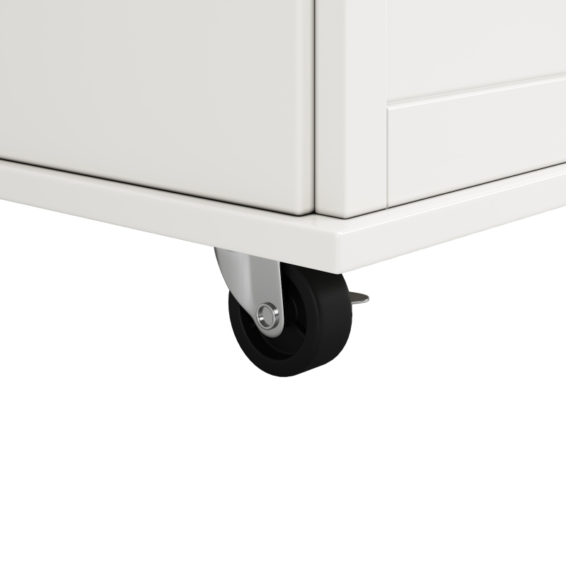 Waterproof Kitchen Island Trolley with Rolling Casters, Adjustable Shelf, Elegant Kitchen Cart with Folding Side Board, 128L x 78W x 90.5H cm, White