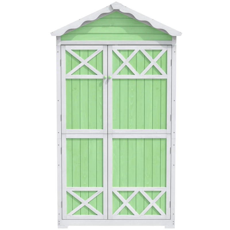 Weatherproof Fir Wood Tool House with Stable X Reinforcements, Eco-Friendly Outdoor Wooden Garden Storage Shed, 93L x 45W x 179H cm, Green