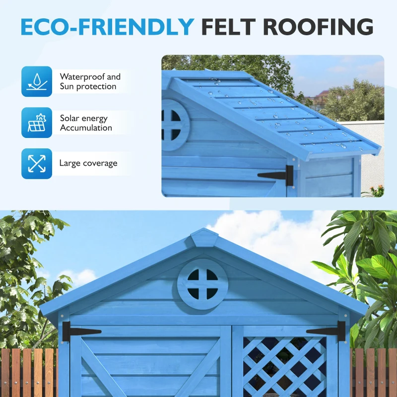 Outdoor Wooden Storage Shed with Ventilation Slots, Weatherproof Roof, Fir Wood Tool House for Garden, Backyard, 90L x 56.5W x 175.5H cm, Blue