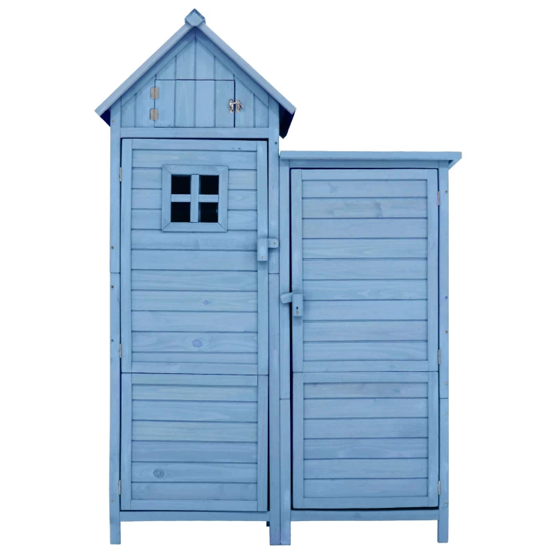 Weatherproof Wooden Tool Shed with PVC Roof, Shelves and Compartment, Tool Cabinet for Garden, Patio, Balcony, 118L x 54W x 173H cm, Blue