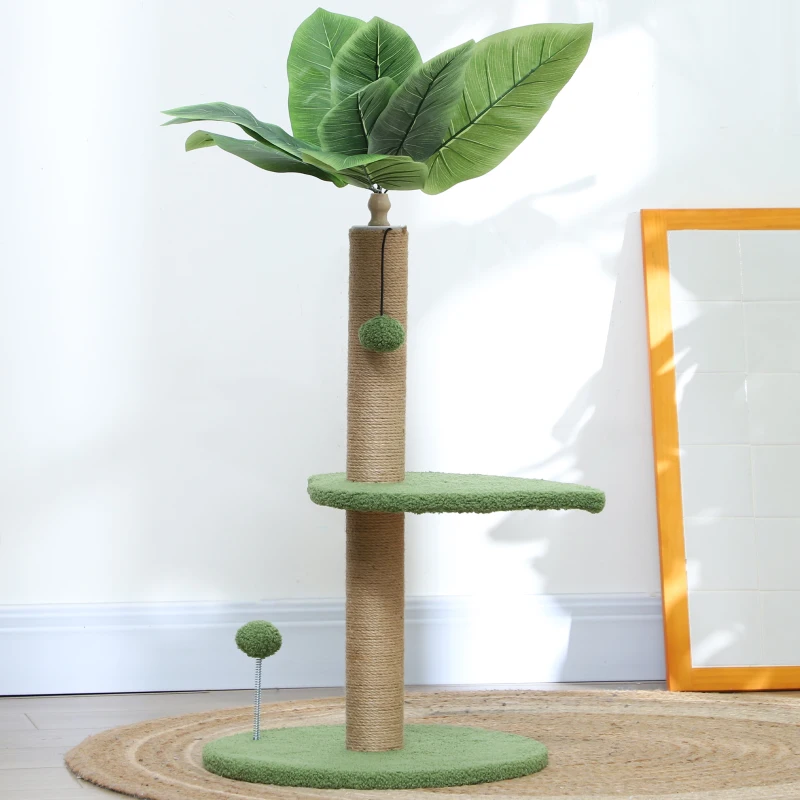 PawHut Arbore pentru Pisici cu Stâlp de Zgâriat, Platforme și Mingi de Jucărie, Ø40x83 cm, Verde