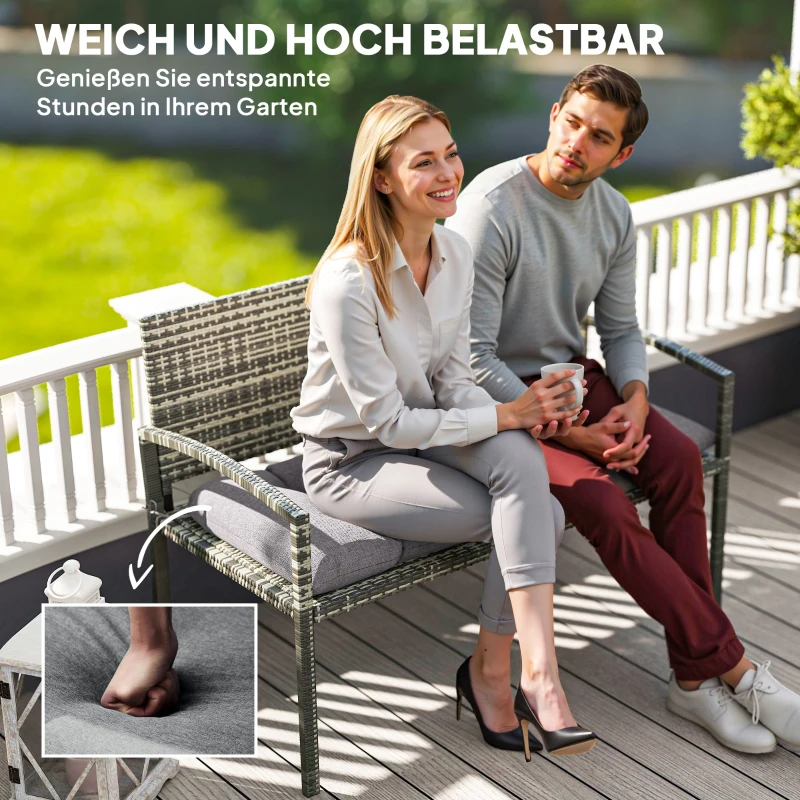 Outsunny Bankkussen 105 x 46 x 12,5 cm met Banden, Buiten Zitkussen voor Tuinmeubilair, Tuinbank, Grijs