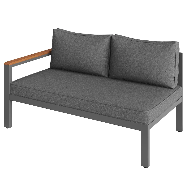 Space-Saving L-Shaped Sofa with Wooden Coffee Table, Stool Table Boxes, Outdoor Garden Lounge Set for 7-8 People, 115L x 60W x 78.5H cm, Grey