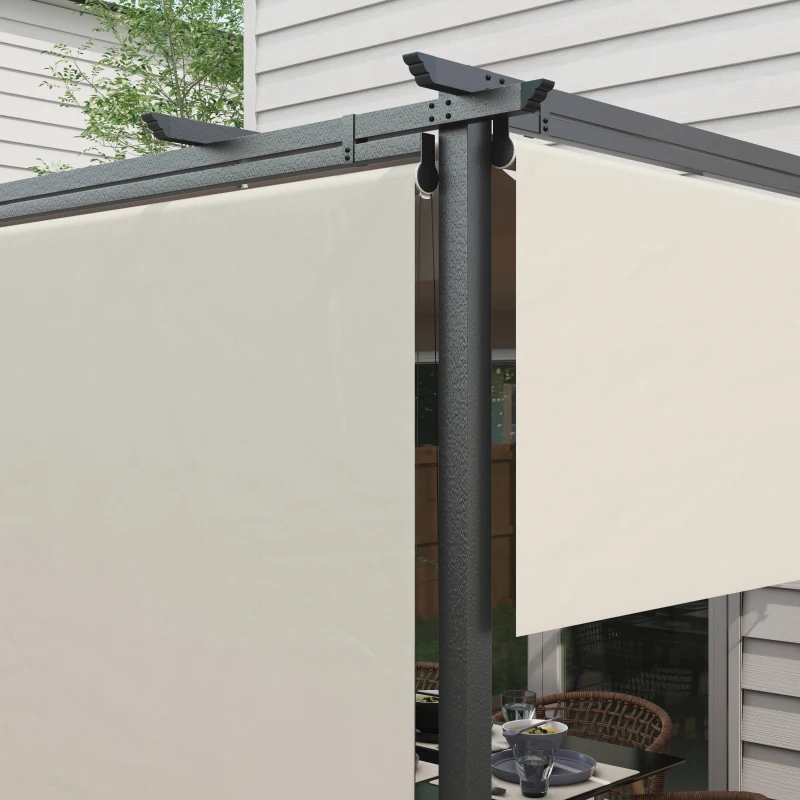Outsunny Pérgola de Jardín Cenador para Exterior con Techo Retráctil y 4 Cortinas Enrollables 4x3 m Crema