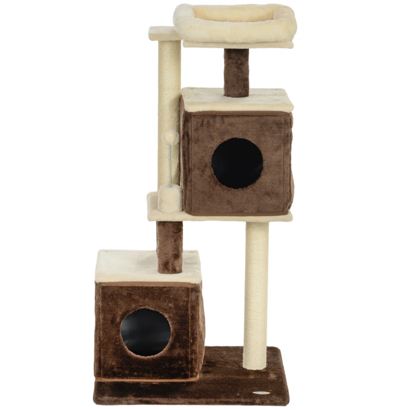 PawHut Ansamblu de Joacă pentru Pisici cu 2 Căsuțe, Pat, Platforme de Sărit și Minge de Joacă, 55x48x107 cm, Multicolor