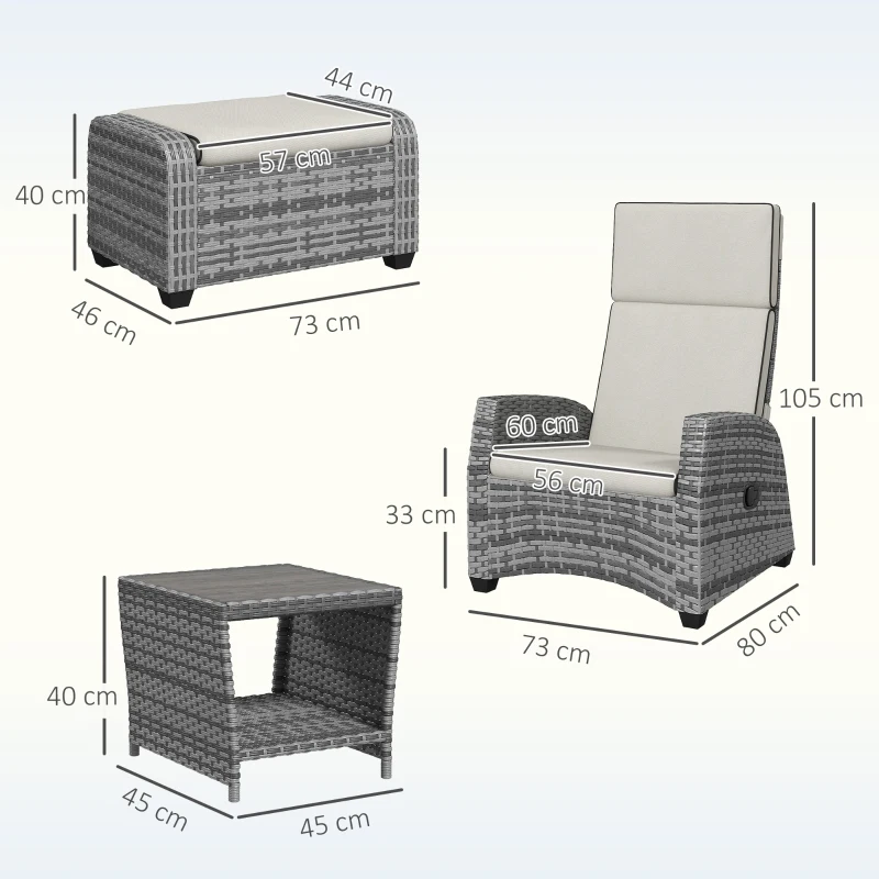 Outsunny 5-Piece Rattan Garden Furniture Set with Cushions - Grey