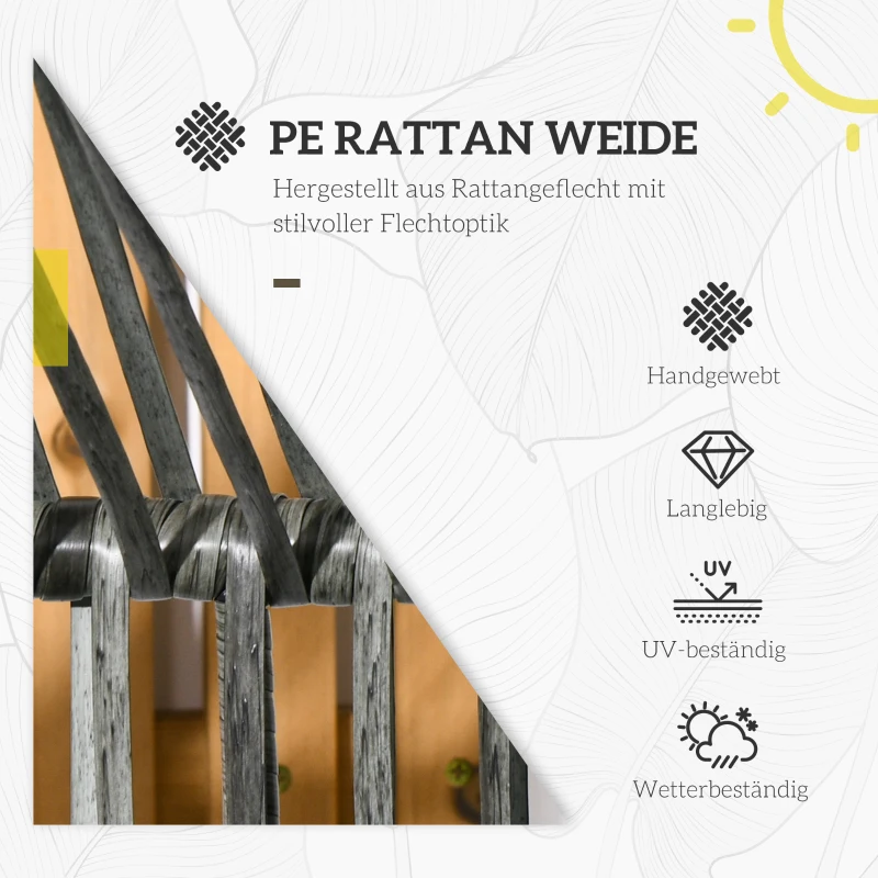 Outsunny Outdoor Rotan Tuinstoel, PE-Rotan, 89 cm x 75 cm x 143 cm, Grijs+Zwart