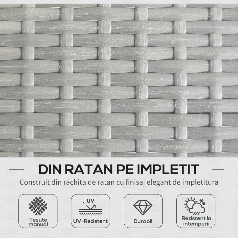 Outsunny Set Mobilier de Grădină din 3 Piese cu Canapea, Şezlong cu Perne şi Măsuţă, 125x77x82 cm, Gri Deschis(m-4)