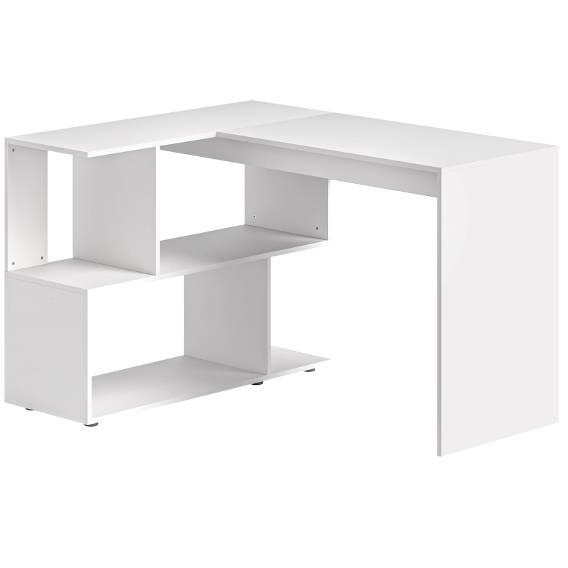 HOMCOM Birou în Formă de L cu 4 Compartimente de Depozitare, 120x100x77 cm, Alb Lucios(m-11)